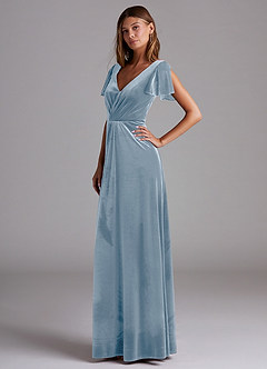 Azazie Soren Bridesmaid Dresses Dusty Blue A-Line Velvet Dress image3