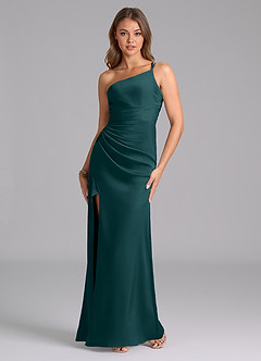 Azazie Eren Brautjungfernkleider Meerjungfrau-Linie One-Shoulder Stretch-Satin Kleid Kiefer image2