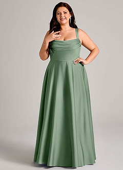 Azazie Shaude Bridesmaid Dresses Matcha A-Line Pleated Stretch Satin Dress image8