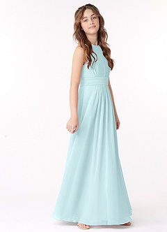 Azazie Bonnie Junior Sea Glass A-Line Pleated Chiffon Dress image2