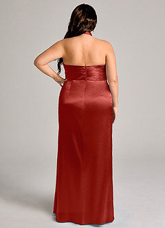 Azazie Jemma Bridesmaid Dresses Rust Sheath Pleated Metallic Satin Dress image9