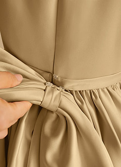 Azazie Sunray Flower Girl Dresses Gold A-Line Spaghetti Strap Matte Satin Dress image5