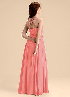 Azazie Arianthe Junior Abito A-Line in Chiffon Plissettato Corallo image1