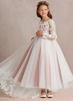 Azazie Elodie Flower Girl Dresses Ivory Cedar Rose Ball-Gown Lace Dress image5