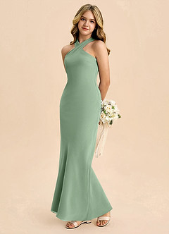 Azazie Doretta Junior Robe Fourreau en Mousseline de soie Plissée Matcha image1