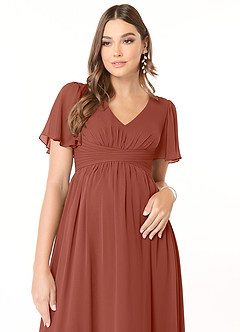Azazie Verna Maternity Bridesmaid Dresses A-Line V-Neck Ruched Chiffon Floor-Length Dress image5