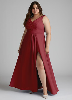 Azazie Karina Bridesmaid Dresses Pomegranate A-Line Pleated Chiffon Dress image6