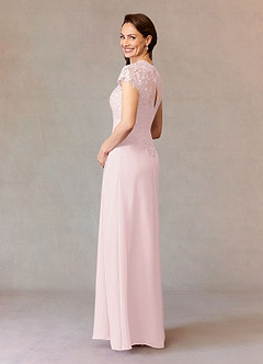 Azazie Junie Mère de la mariée Robes Robe Trapèze en Mousseline de soie Dentelle Rose Pâle image4