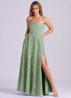 Azazie Elle 신부 들러리 드레스 A라인 주름진 플로럴 번아웃 바닥 길이 드레스 image3