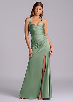 Azazie Destiny Bridesmaid Dresses Matcha Mermaid Sweetheart Neckline Stretch Satin Dress image7