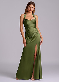 Azazie Destiny Brautjungfernkleider Meerjungfrau-Linie Herzausschnitt Stretch-Satin Kleid Olivgrün image7