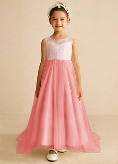 Azazie Tay Flower Girl Dresses Coral A-Line Sequins Tulle Dress image1
