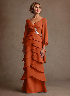 Azazie Arabinda Kleider für die Brautmutter Etui Gestreift Chiffon Kleid Gebranntes Orange image4