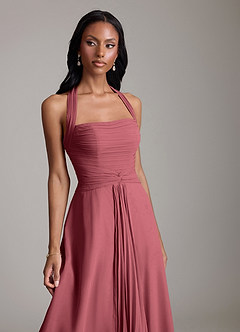 Azazie Clarisa Vestidos de damas de honor Vestido de Merlot de Gasa de Corte en A con Plisado image3