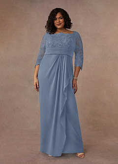 Azazie Bernadine Mother of the Bride Dresses Dusty Blue Sheath Lace Dress image6