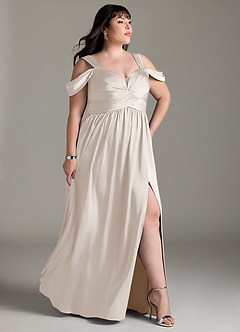Azazie Lianne Brautjungfernkleider A-Linie Schulterfrei Stretch-Satin Kleid Alabaster Weiß image4