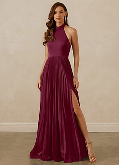 Christian Siriano Bridal for Azazie 1007 Bridesmaid Dresses Mulberry A-Line Pleated Stretch Satin Dress image1