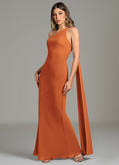 Azazie Juniper Jurken voor bruidsmeisjes Jurk van Chiffon met Zeemeermin One-shoulder Kaneel image1