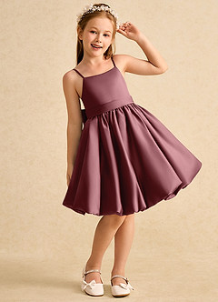 Azazie Davine vestidos de niña de las flores Vestido de Rosa Del Desierto de Satin Mate de Corte En A con Tirante Espagueti image4
