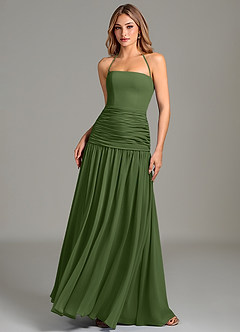 Azazie Vashti Brautjungfernkleider Eine Linie Chiffon Kleid Olivgrün image1