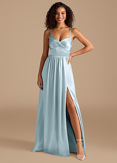 Azazie Zeya Bridesmaid Dresses Sky Blue A-Line Pleated Metallic Satin Dress image7