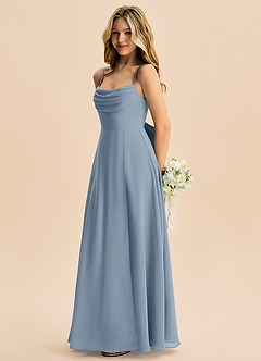 Azazie Bear Junior A라인 주름진 쉬폰 플로어 길이 주니어 신부 들러리 드레스 image5