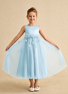 Azazie Lux Flower Girl Dresses Sky Blue A-Line Beaded Tulle Dress image4