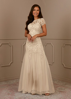 Azazie Laurie Mother of the Bride Dresses Champagne Mermaid Scoop Sequins Tulle Dress image4