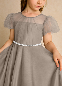 Azazie Duckie Abiti da Ragazza di Fiori Abito Principessa in Tulle Plissettato Taupe image6