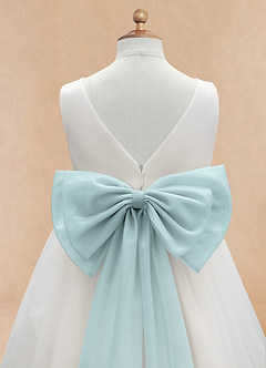 Azazie Kavi Flower Girl Dresses Ivory Mist A-Line Bow Matte Satin Dress image10