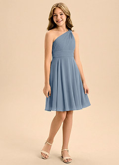 Azazie Charlize Junior A-Line Plisseret Chiffon Mini Junior brudepige Kjole image3