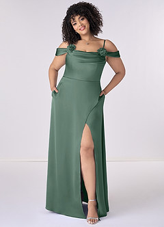 Barbie ♥ Azazie Bridesmaid Dresses Rosette Cowl Stretch Satin A-Line Dress image6