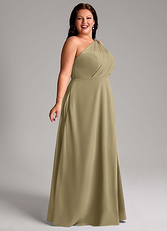Azazie Phaedra Bridesmaid Dresses Moss Green A-Line One Shoulder Chiffon Dress image3