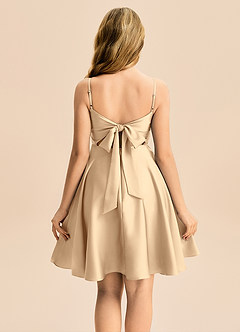 Azazie Miko Junior Champagne A-Line Pleated Stretch Satin Dress image2