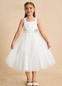 Azazie Bonny vestidos de niña de las flores Vestido de Marfil de Tul de Princesa con Plisado image4