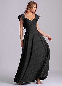 Azazie Leilani Brudtärnklänningar Klä av A-Linje i Blommig Utbrändhet Älskling Halsringning Svart image6