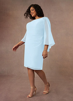 Azazie Carmela Mère de la mariée Robes Robe Fourreau en Mousseline de soie Dentelle Bleu Ciel image9