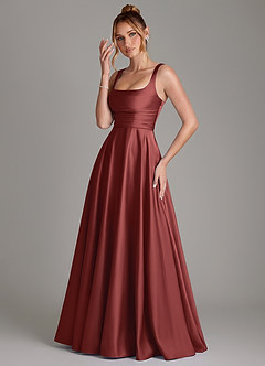 Azazie Azaria Robes de demoiselle d'honneur Robe Trapèze en Satin extensible Corset Terracotta image3