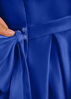 Azazie Pearl Flower Girl Dresses Royal Blue Ball-Gown Pleated Matte Satin Dress image9