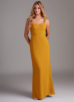 Azazie Denice Brautjungfernkleider Etui Gefaltet Chiffon Kleid Butterscotch image1