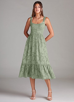 Azazie Alissa Bridesmaid Dresses Agave A-Line with Pockets Floral Burnout Dress image3
