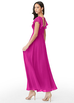 Azazie Bondi Bridesmaid Dresses Fuchsia A-Line Ruched Chiffon Dress image4
