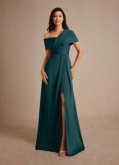 Azazie Milton Mother of the Bride Dresses Pine A-Line Pleated Stretch Satin Dress image5