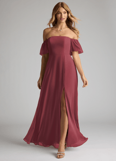 Azazie Sue Robes de demoiselle d'honneur Robe Trapèze Convertible en Mousseline de soie Épaule décolletée Merlot image1