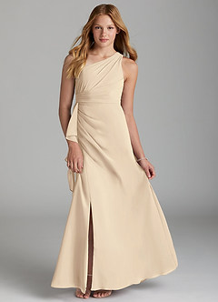 Azazie Maive Junior Champagne A-Line Pleated Chiffon Dress image1