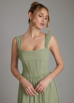 Azazie Caterina Bridesmaid Dresses Pistachio A-Line Corset Chiffon Dress image3