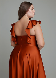 Azazie Leilani Robes de demoiselle d'honneur Robe Trapèze en Satin extensible Drapé Paprika image16
