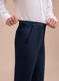 front Ethan Bleu Marine Foncé Pantalon habillé en tissu raffiné