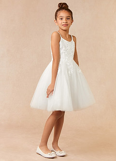 Azazie Austyn Abiti da Ragazza di Fiori Abito Principessa in Tulle Pizzo Bianco Diamante image1
