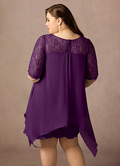 Azazie Flo Mother of the Bride Dresses Grape A-Line Lace Chiffon Dress image13
